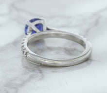 Load image into Gallery viewer, 1.01ct Round Blue Sapphire Ring with Diamond Accents in 14K White Gold