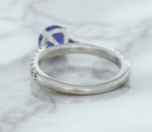 Load image into Gallery viewer, 1.01ct Round Blue Sapphire Ring with Diamond Accents in 14K White Gold