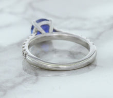 Load image into Gallery viewer, 1.01ct Round Blue Sapphire Ring with Diamond Accents in 14K White Gold