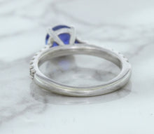 Load image into Gallery viewer, 1.01ct Round Blue Sapphire Ring with Diamond Accents in 14K White Gold