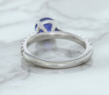 Load image into Gallery viewer, 1.01ct Round Blue Sapphire Ring with Diamond Accents in 14K White Gold