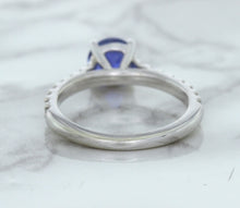 Load image into Gallery viewer, 1.01ct Round Blue Sapphire Ring with Diamond Accents in 14K White Gold