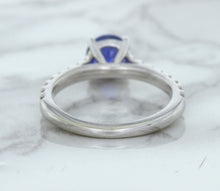 Load image into Gallery viewer, 1.01ct Round Blue Sapphire Ring with Diamond Accents in 14K White Gold