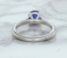Load image into Gallery viewer, 1.01ct Round Blue Sapphire Ring with Diamond Accents in 14K White Gold