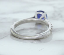 Load image into Gallery viewer, 1.01ct Round Blue Sapphire Ring with Diamond Accents in 14K White Gold