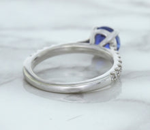 Load image into Gallery viewer, 1.01ct Round Blue Sapphire Ring with Diamond Accents in 14K White Gold