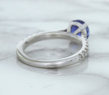Load image into Gallery viewer, 1.01ct Round Blue Sapphire Ring with Diamond Accents in 14K White Gold