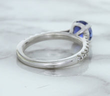 Load image into Gallery viewer, 1.01ct Round Blue Sapphire Ring with Diamond Accents in 14K White Gold