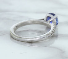 Load image into Gallery viewer, 1.01ct Round Blue Sapphire Ring with Diamond Accents in 14K White Gold