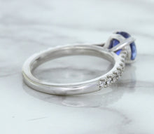 Load image into Gallery viewer, 1.01ct Round Blue Sapphire Ring with Diamond Accents in 14K White Gold