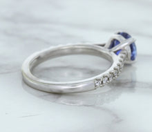 Load image into Gallery viewer, 1.01ct Round Blue Sapphire Ring with Diamond Accents in 14K White Gold