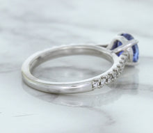 Load image into Gallery viewer, 1.01ct Round Blue Sapphire Ring with Diamond Accents in 14K White Gold