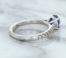 Load image into Gallery viewer, 1.01ct Round Blue Sapphire Ring with Diamond Accents in 14K White Gold