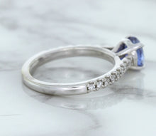 Load image into Gallery viewer, 1.01ct Round Blue Sapphire Ring with Diamond Accents in 14K White Gold