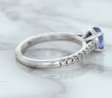 Load image into Gallery viewer, 1.01ct Round Blue Sapphire Ring with Diamond Accents in 14K White Gold