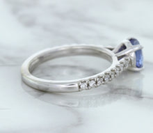 Load image into Gallery viewer, 1.01ct Round Blue Sapphire Ring with Diamond Accents in 14K White Gold