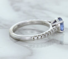 Load image into Gallery viewer, 1.01ct Round Blue Sapphire Ring with Diamond Accents in 14K White Gold