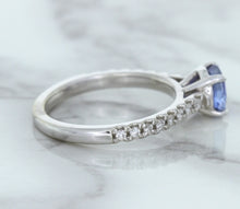 Load image into Gallery viewer, 1.01ct Round Blue Sapphire Ring with Diamond Accents in 14K White Gold