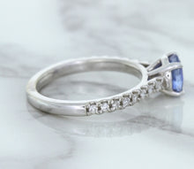 Load image into Gallery viewer, 1.01ct Round Blue Sapphire Ring with Diamond Accents in 14K White Gold