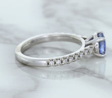 Load image into Gallery viewer, 1.01ct Round Blue Sapphire Ring with Diamond Accents in 14K White Gold
