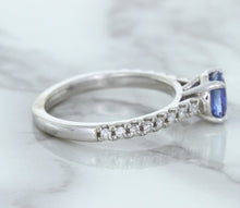 Load image into Gallery viewer, 1.01ct Round Blue Sapphire Ring with Diamond Accents in 14K White Gold