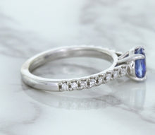 Load image into Gallery viewer, 1.01ct Round Blue Sapphire Ring with Diamond Accents in 14K White Gold