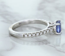 Load image into Gallery viewer, 1.01ct Round Blue Sapphire Ring with Diamond Accents in 14K White Gold