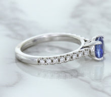 Load image into Gallery viewer, 1.01ct Round Blue Sapphire Ring with Diamond Accents in 14K White Gold
