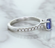 Load image into Gallery viewer, 1.01ct Round Blue Sapphire Ring with Diamond Accents in 14K White Gold