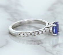 Load image into Gallery viewer, 1.01ct Round Blue Sapphire Ring with Diamond Accents in 14K White Gold