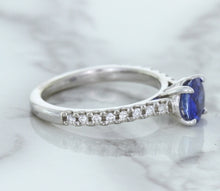 Load image into Gallery viewer, 1.01ct Round Blue Sapphire Ring with Diamond Accents in 14K White Gold