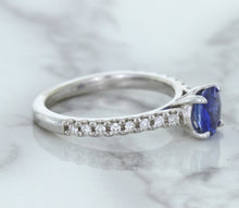 Load image into Gallery viewer, 1.01ct Round Blue Sapphire Ring with Diamond Accents in 14K White Gold