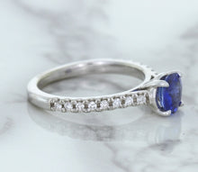 Load image into Gallery viewer, 1.01ct Round Blue Sapphire Ring with Diamond Accents in 14K White Gold