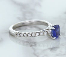Load image into Gallery viewer, 1.01ct Round Blue Sapphire Ring with Diamond Accents in 14K White Gold