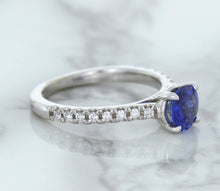 Load image into Gallery viewer, 1.01ct Round Blue Sapphire Ring with Diamond Accents in 14K White Gold
