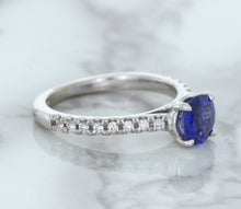 Load image into Gallery viewer, 1.01ct Round Blue Sapphire Ring with Diamond Accents in 14K White Gold