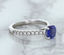 Load image into Gallery viewer, 1.01ct Round Blue Sapphire Ring with Diamond Accents in 14K White Gold