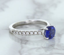 Load image into Gallery viewer, 1.01ct Round Blue Sapphire Ring with Diamond Accents in 14K White Gold