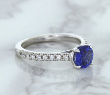Load image into Gallery viewer, 1.01ct Round Blue Sapphire Ring with Diamond Accents in 14K White Gold