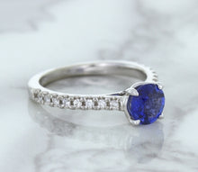Load image into Gallery viewer, 1.01ct Round Blue Sapphire Ring with Diamond Accents in 14K White Gold