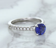 Load image into Gallery viewer, 1.01ct Round Blue Sapphire Ring with Diamond Accents in 14K White Gold