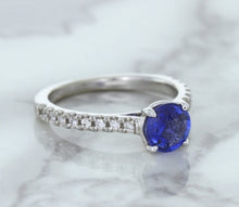 Load image into Gallery viewer, 1.01ct Round Blue Sapphire Ring with Diamond Accents in 14K White Gold