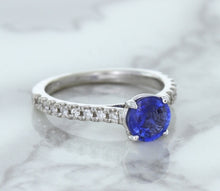 Load image into Gallery viewer, 1.01ct Round Blue Sapphire Ring with Diamond Accents in 14K White Gold