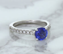 Load image into Gallery viewer, 1.01ct Round Blue Sapphire Ring with Diamond Accents in 14K White Gold