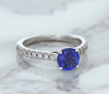 Load image into Gallery viewer, 1.01ct Round Blue Sapphire Ring with Diamond Accents in 14K White Gold