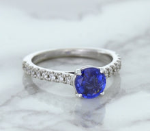 Load image into Gallery viewer, 1.01ct Round Blue Sapphire Ring with Diamond Accents in 14K White Gold
