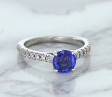 Load image into Gallery viewer, 1.01ct Round Blue Sapphire Ring with Diamond Accents in 14K White Gold