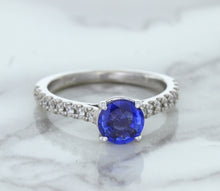 Load image into Gallery viewer, 1.01ct Round Blue Sapphire Ring with Diamond Accents in 14K White Gold