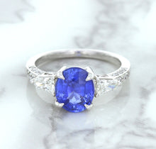 Load image into Gallery viewer, 2.88ct Oval Blue Sapphire Ring with Diamond Accents in 18K White Gold