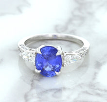 Load image into Gallery viewer, 2.88ct Oval Blue Sapphire Ring with Diamond Accents in 18K White Gold